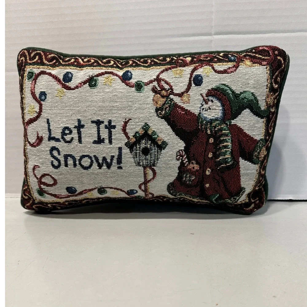 Tapestry Snowman Let It Snow Christmas Accent‎ Pillow Decorative Holiday